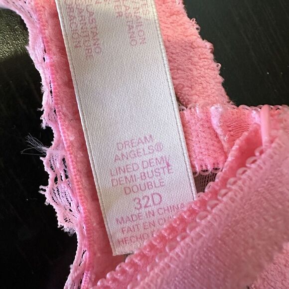 Victorias Secret Dream Angels Lined Demi Buste Double Bra 32d Bright Pink Lace - Picture 5 of 6